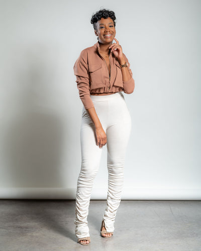 Oatmeal Ruched Pants - Feminine Fashion Boutique