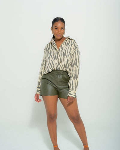 Paper Bag Leather Shorts- Olive - Feminine Fashion Boutique